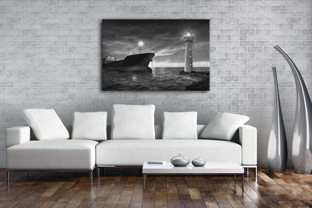 deyoli Orangener Himmel am Hafen Format: 60x40 Effekt: Schwarz&amp;Weiss als Leinwand, Motiv fertig gera