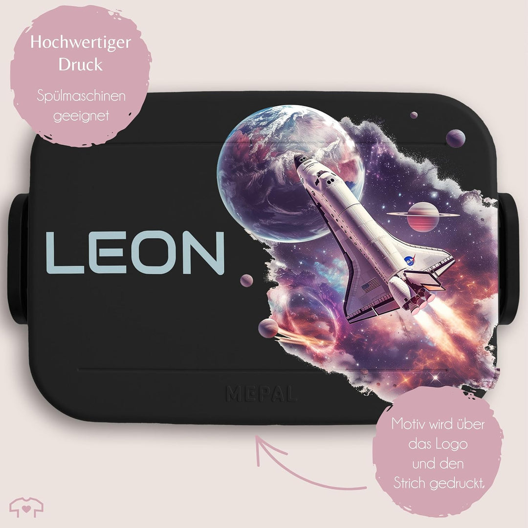 Kinder Bento Box Midi Lunchbox für Mepal Bentobox - Weltall Weltraum - Spaceshuttle mit Name Brotdos