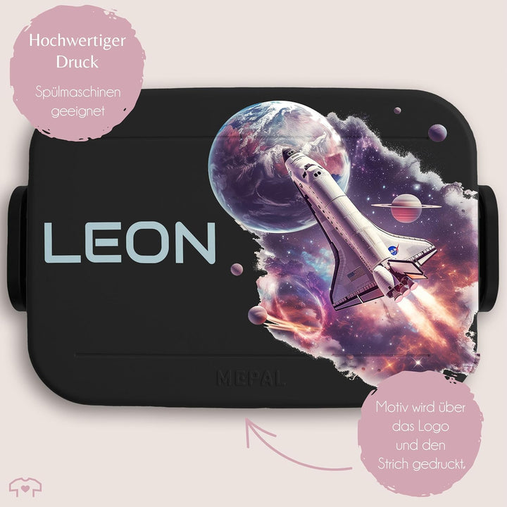 Kinder Bento Box Midi Lunchbox für Mepal Bentobox - Weltall Weltraum - Spaceshuttle mit Name Brotdos