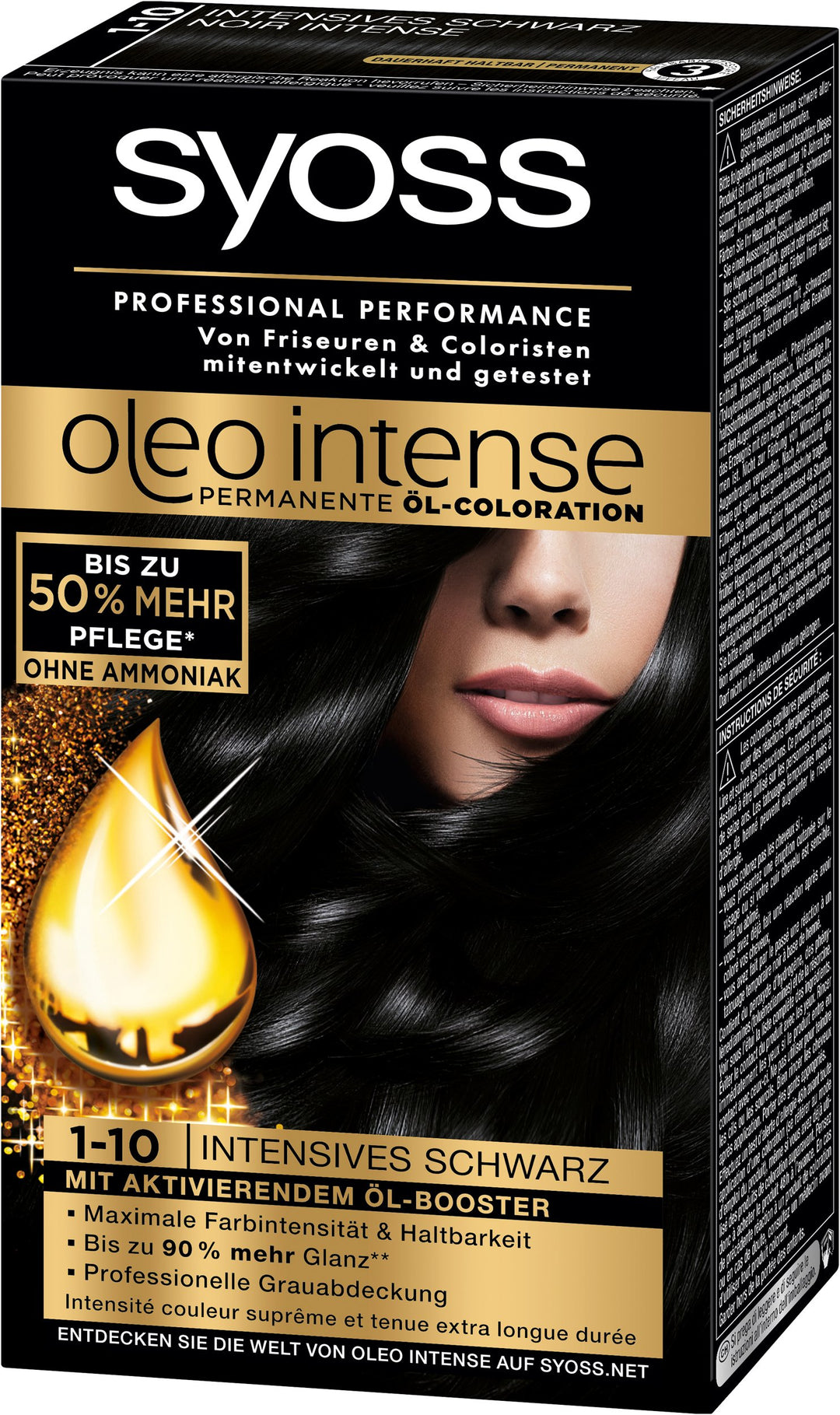 Syoss Oleo Intense Coloration, 1-10 Schwarz, 3er Pack (3 x 115 ml), 1-10 Schwarz