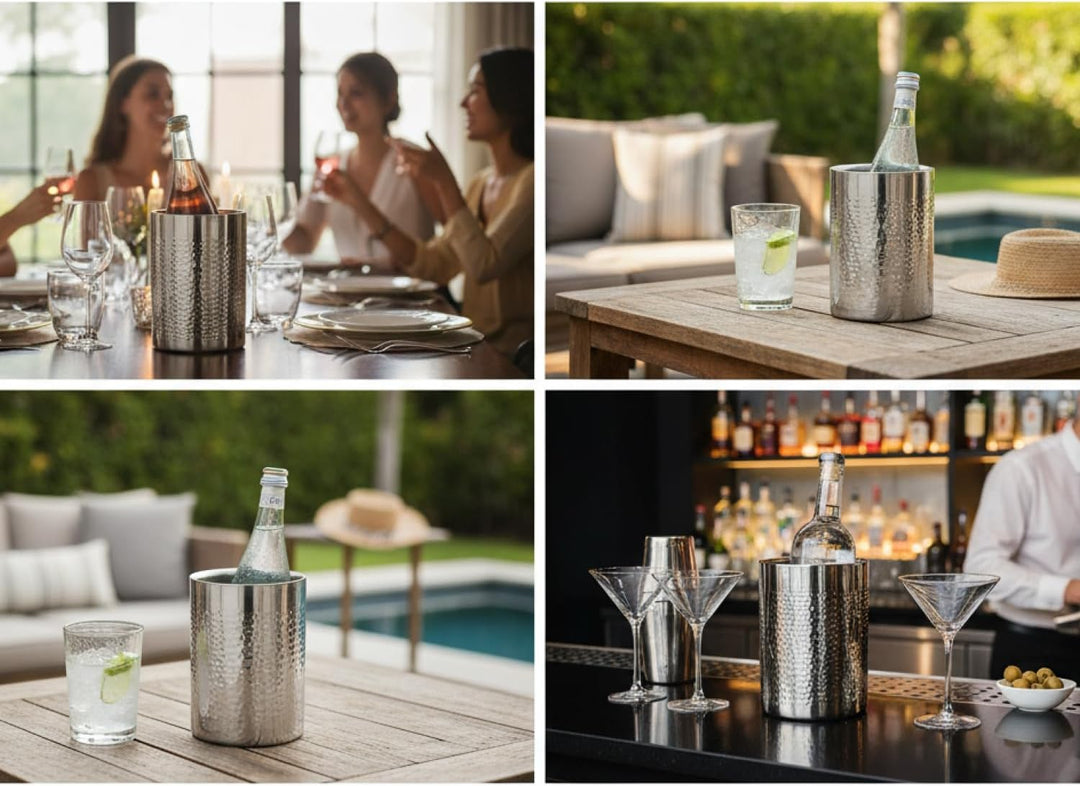 com-four® 2x Flaschenkühler - Sektkühler - Eiswürfelkühler aus Edelstahl, Weinkühler - Eiswürfelkübe