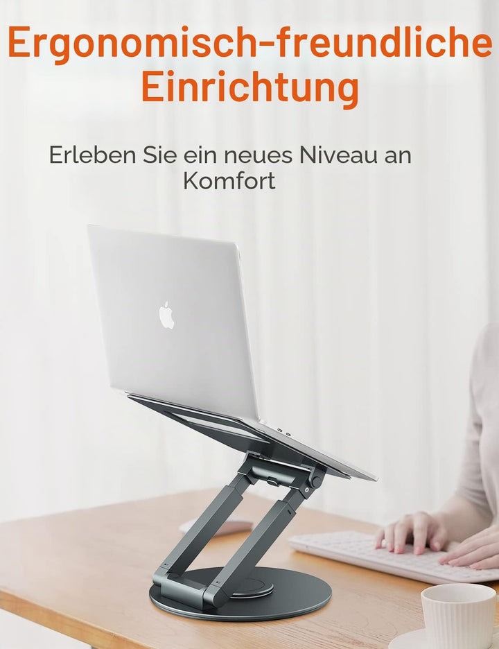 Laptop Ständer Höhenverstellbar mit 360° Drehbarer Basis, Ergonomisch Laptopständer, Laptop Erhoehun