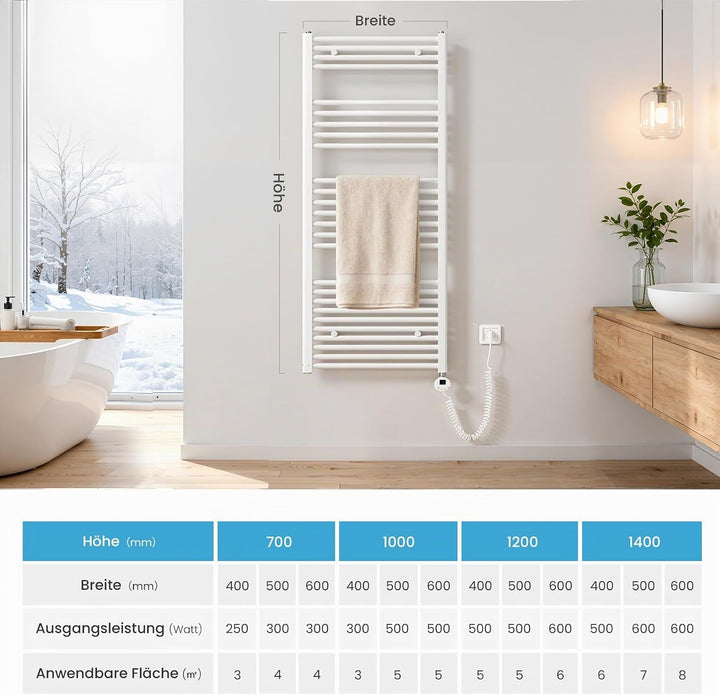 Heilmetz Smart WiFi Badheizkörper Elektrisch 70x60cm Elektrischer Handtuchtrockner mit Thermostat un