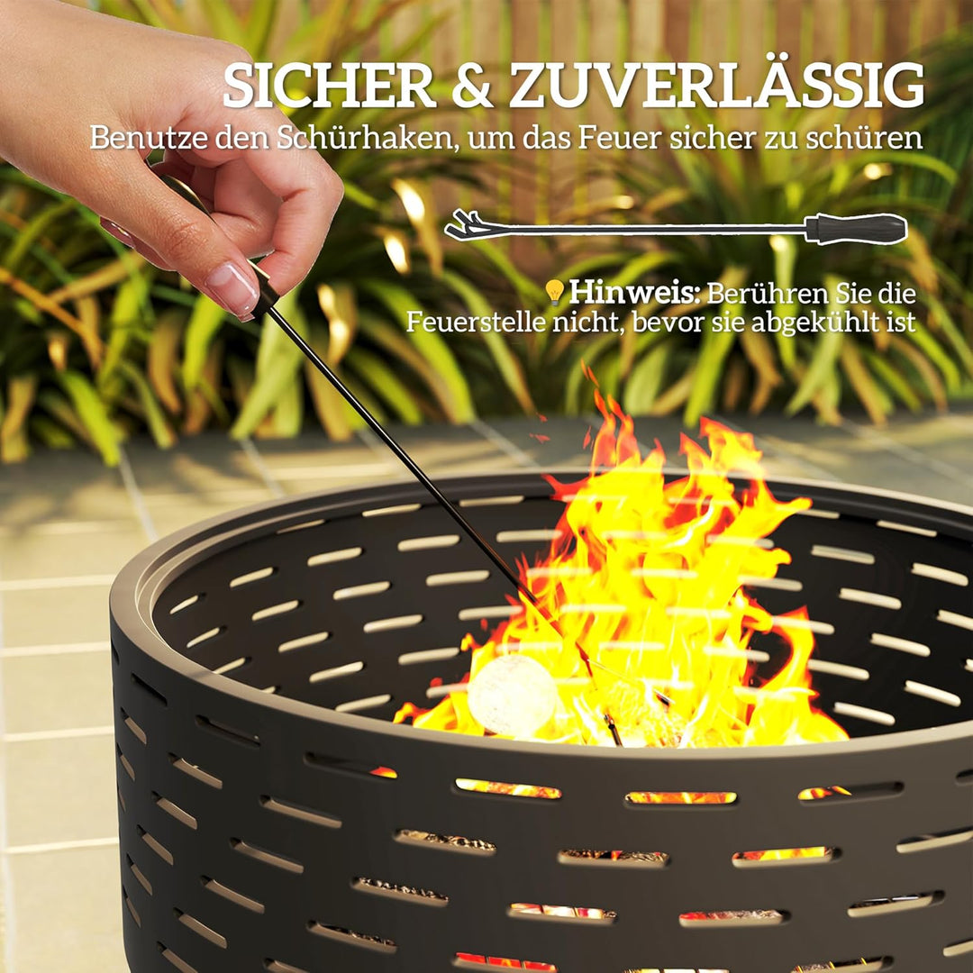 Outsunny 3-in-1 Feuerschale Ø60 x 39cm aus Edelstahl Feuerstelle mit Grillrost Schürhaken Funkenschu
