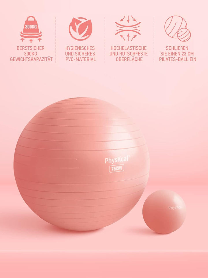 PhysKcal Gymnastikball und 23 cm Pilatesball Set, Anti Burst Gymnastikball, Anti-Rutsch-Sitzball, Ba