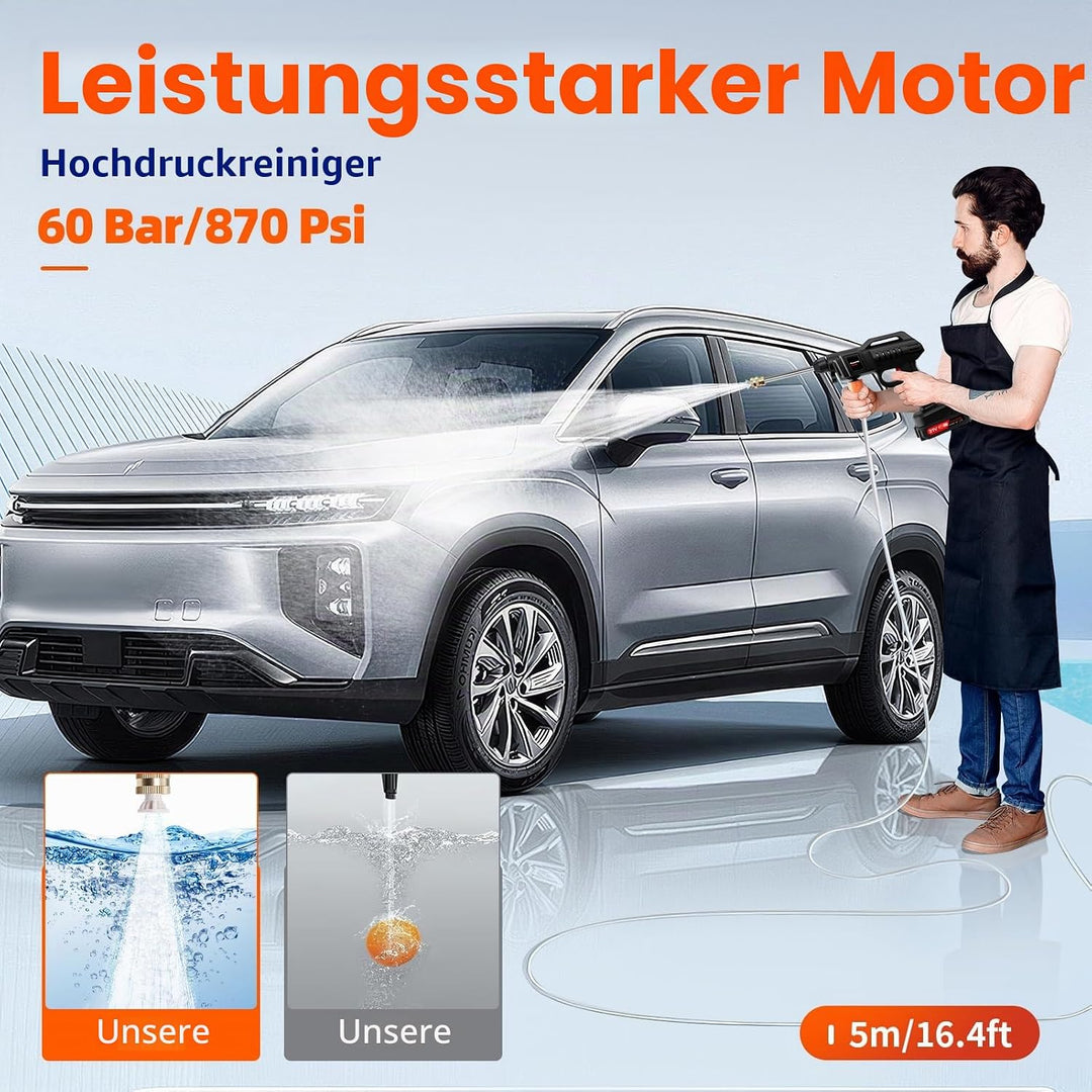 Tragbarer Hochdruckreiniger mit Akku, kabelloser Autowaschreiniger, Handheld-Hochdruckreiniger mit 2