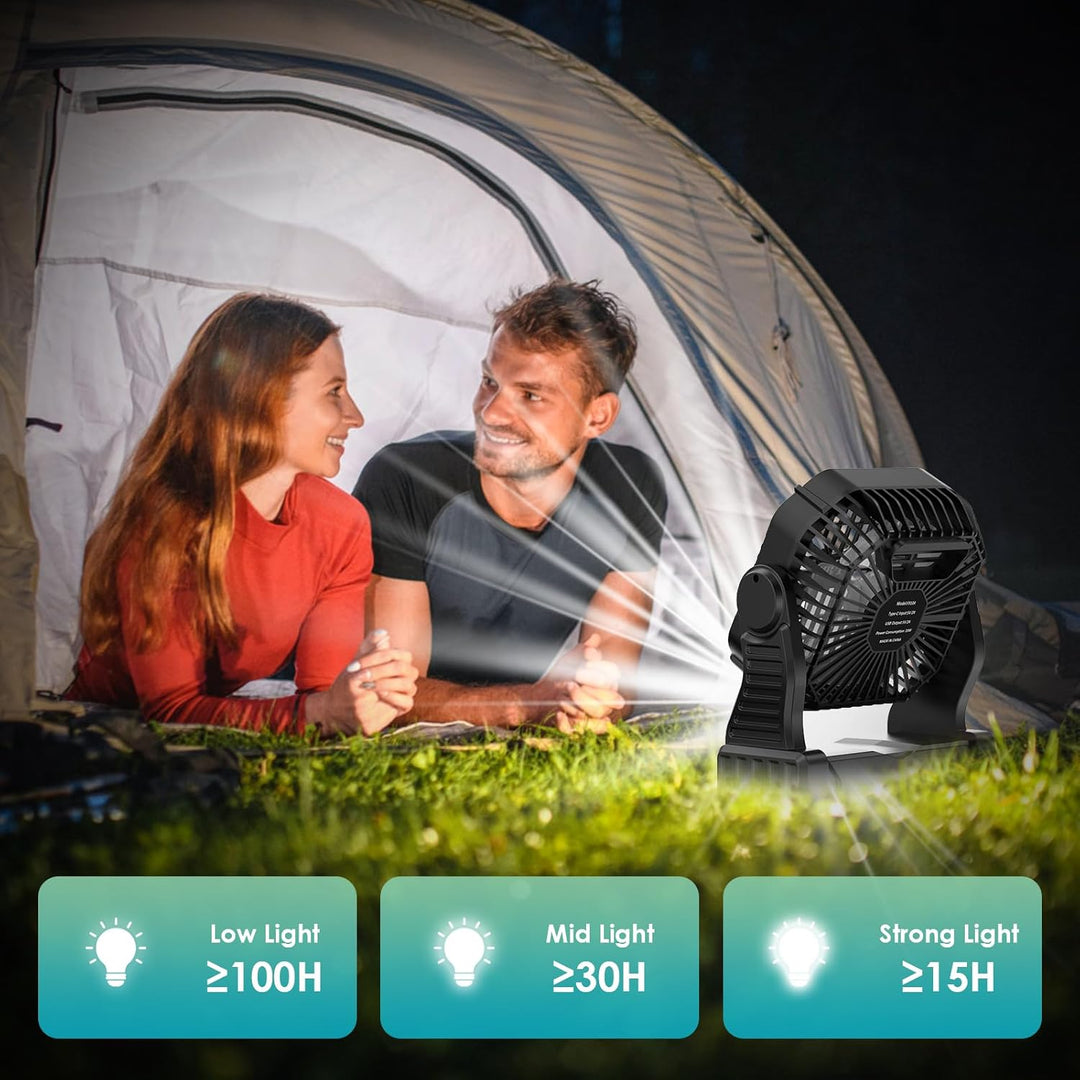 Qoosea Tragbare Camping Ventilator Wiederaufladbare Batterie Zelt Fans im Freien mit LED Licht 8000m
