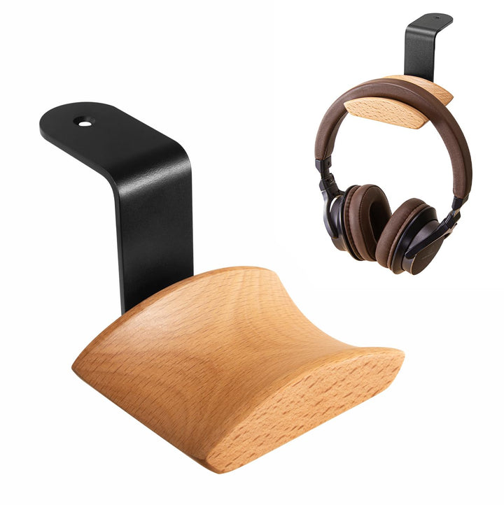 GGF Headset Halterung mit 6cm Breiter Kopfstütze aus Buche,Kopfhörer Ständer mit 3M Klebeband und Sc