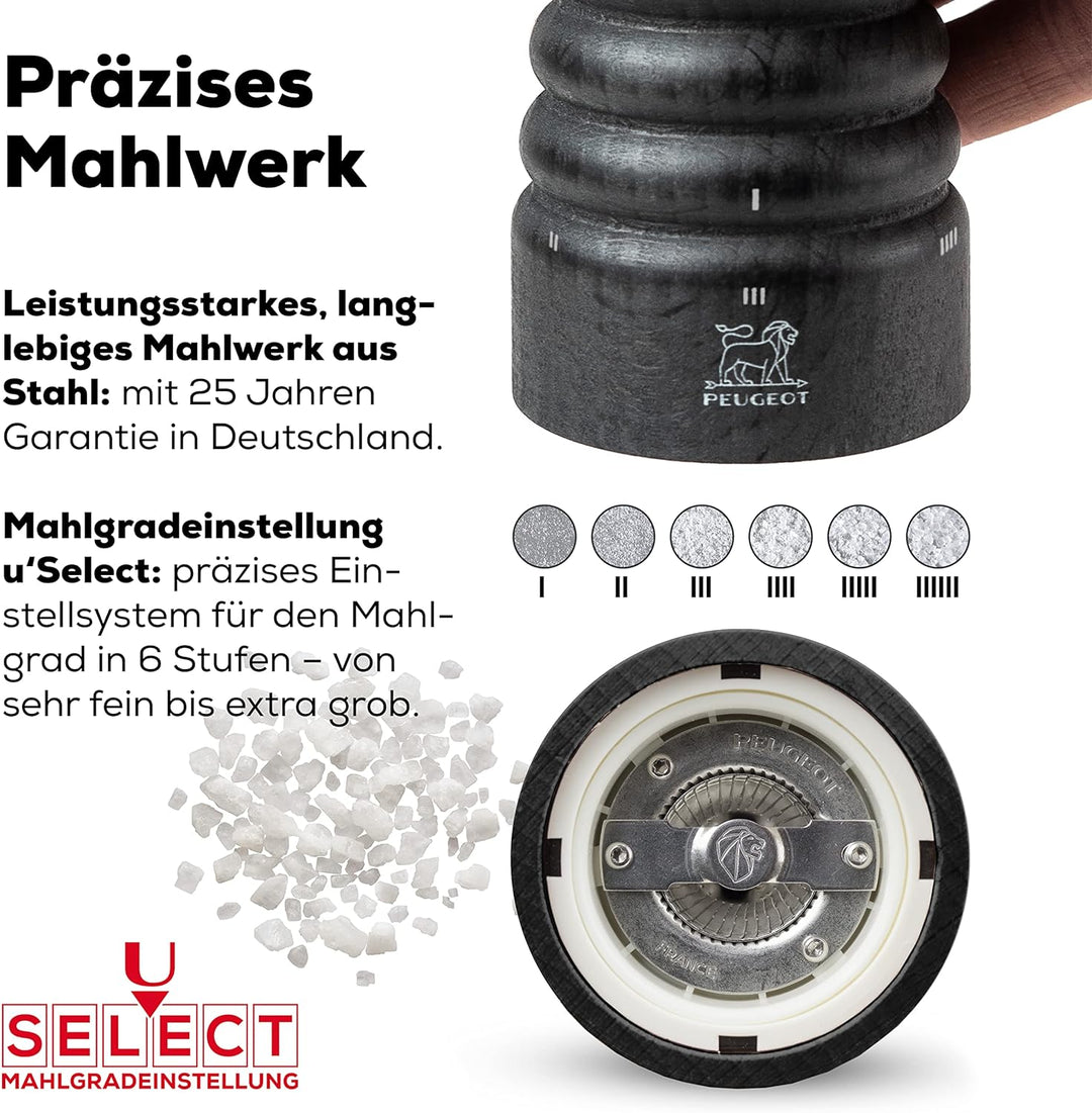 PEUGEOT - Salzmühle Paris u‘Select 18 cm - 6 voreingestellte Mahlgrade - Aus PEFC-zertifiziertem Hol