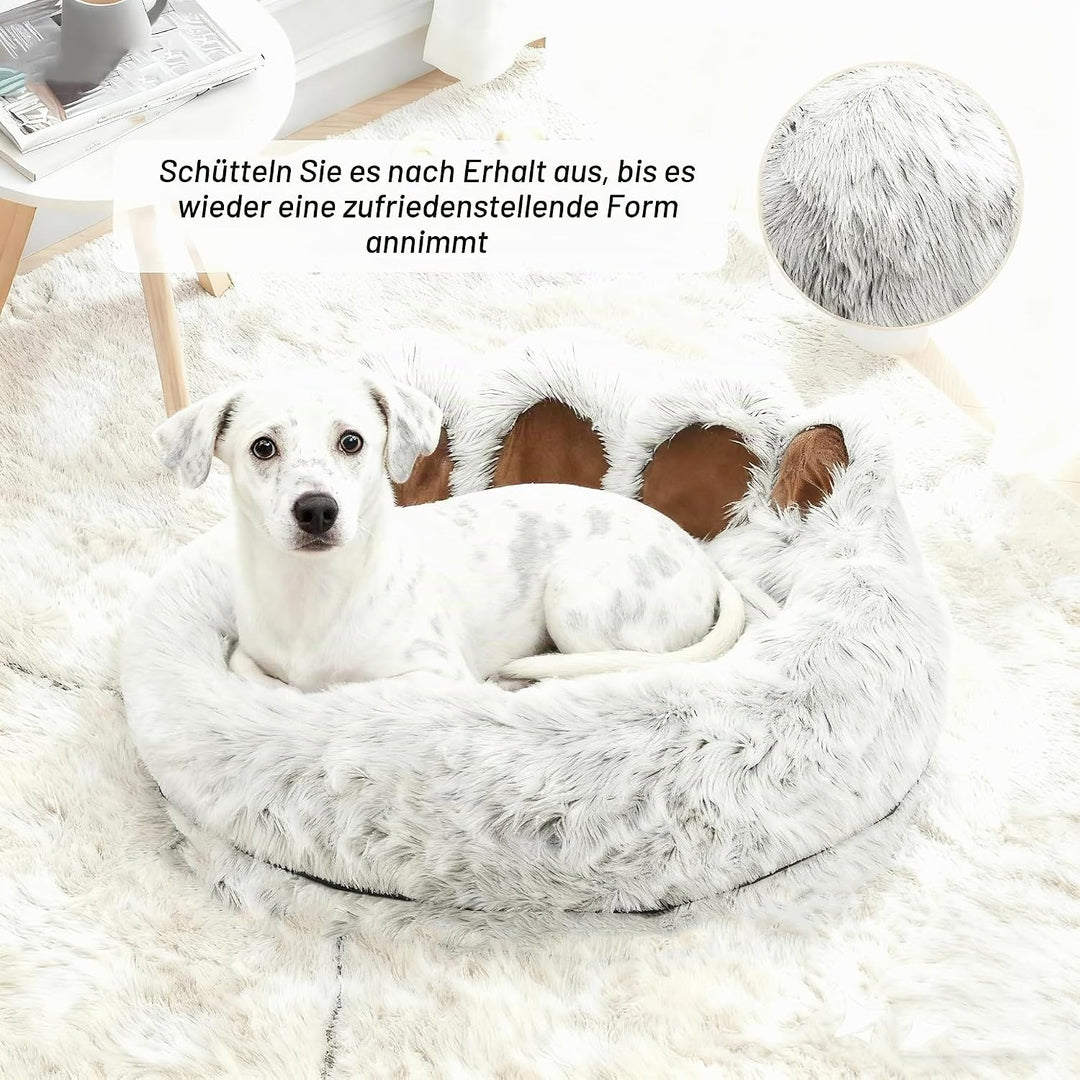 65cm Ø Flauschig Hundebett Katzenbett Bärentatzen-Design Hundekissen Katzenkissen Waschbar Hundekorb