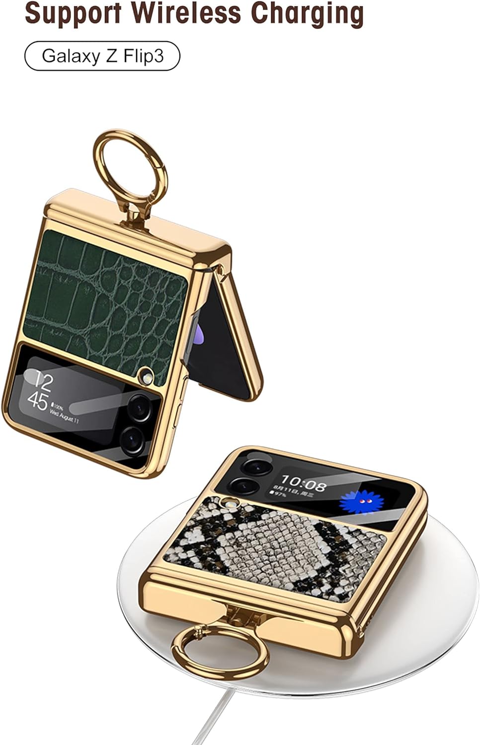 COQUE Galaxy Z Flip 3 Hülle mit Schlaufe,ultradünne Schale aus gehärteter Folie,integriertes glänzen
