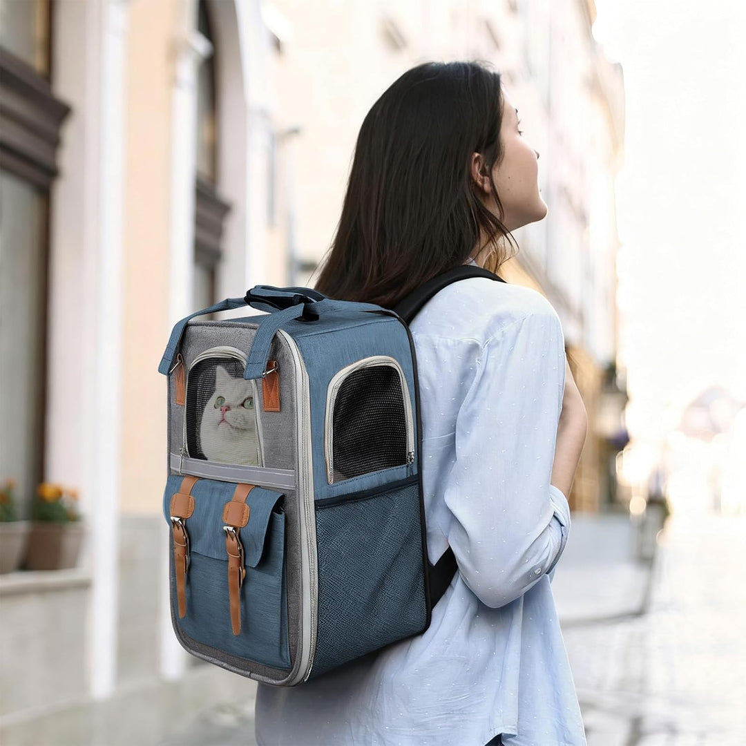 Haustier Rucksack für Katzen & Kleine Hunde,Atmungsaktiver Tragbare Katzenrucksack mit Sichtfenster,