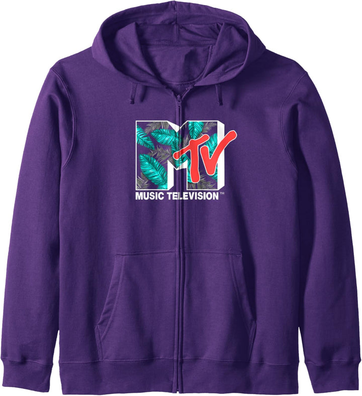 MTV Tropical Neon Turquoise Leaves Logo Kapuzenjacke