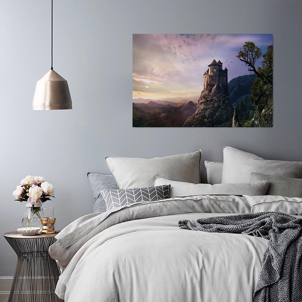 Feeby Frames, Leinwandbild, Bilder, Wand Bild, Wandbilder, Kunstdruck 50x70cm, LANDSCHAFT, BURG, SON
