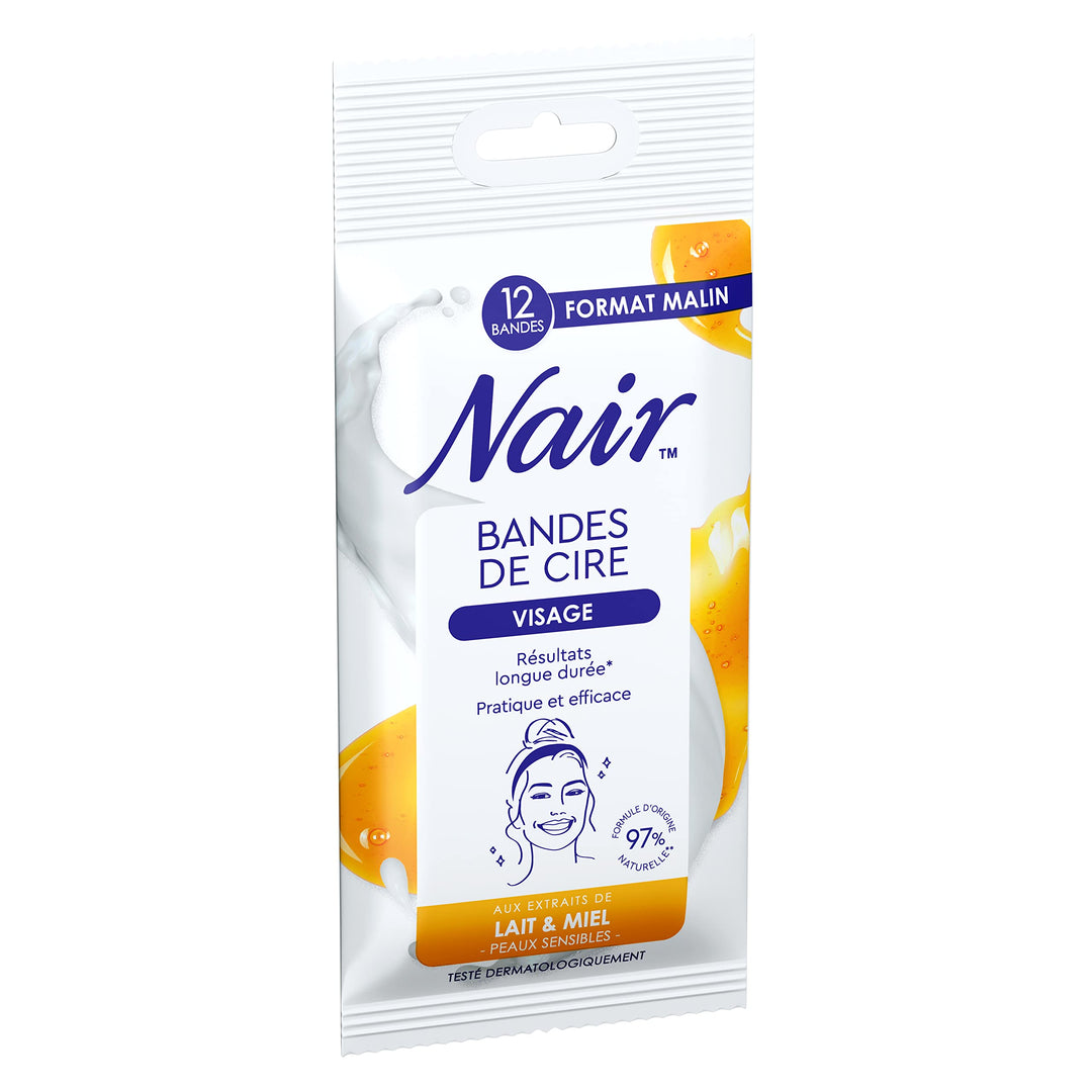 NAIR - Kaltes Wachsstreifen für Gesicht, empfindliche Haut, mit Milchextrakt &amp; Honig, 97% natürliche