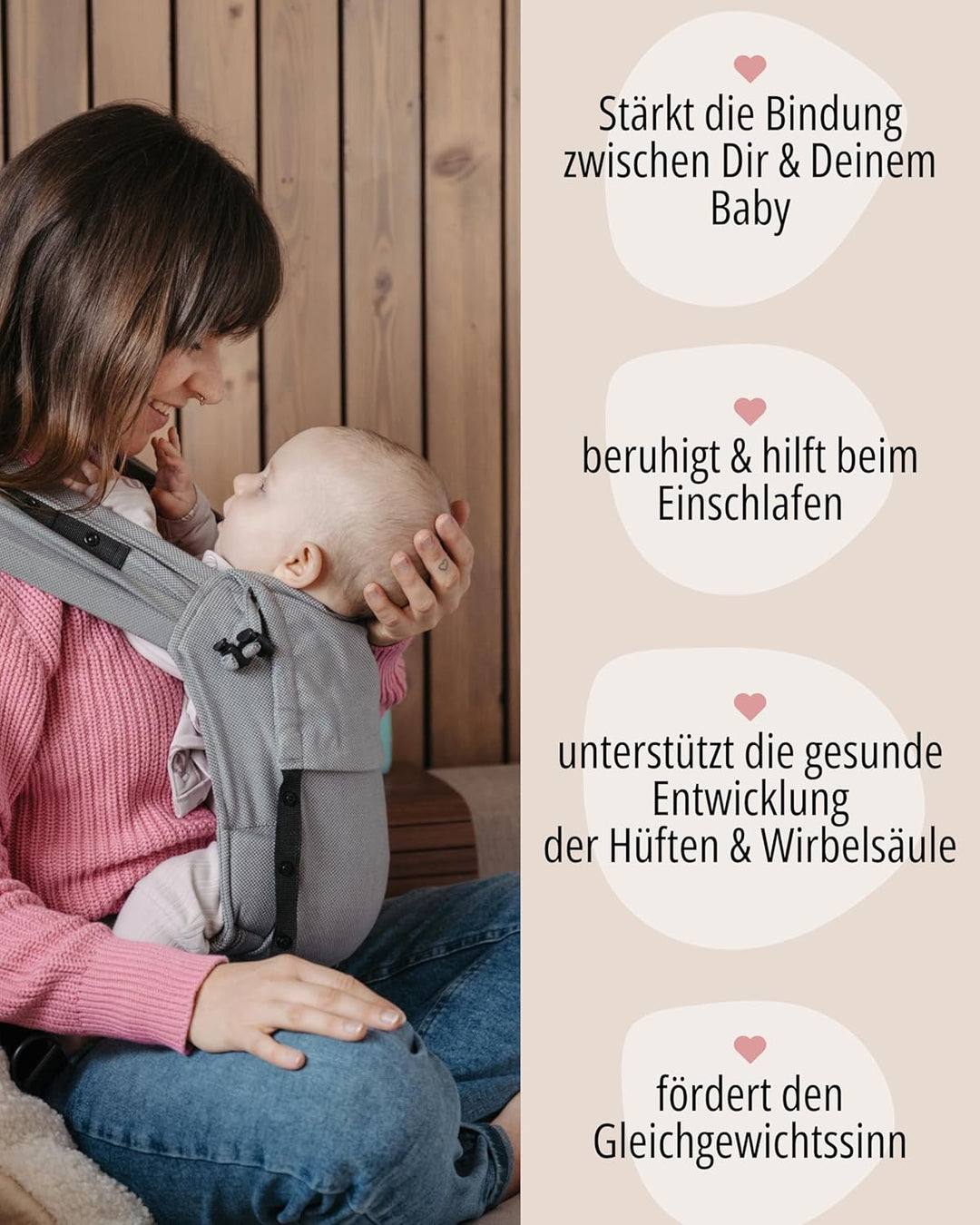Hoppediz Primeo Babytrage für Neugeborene – Ergonomische Babytrage aus 100% kbA Baumwolle – Bauchtra