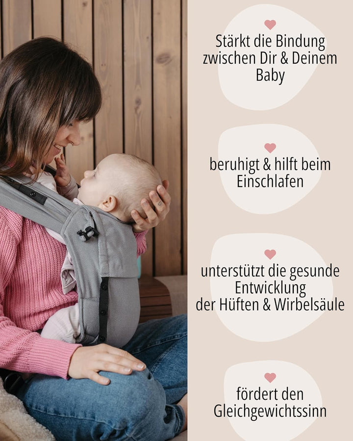 Hoppediz Primeo Babytrage für Neugeborene – Ergonomische Babytrage aus 100% kbA Baumwolle – Bauchtra