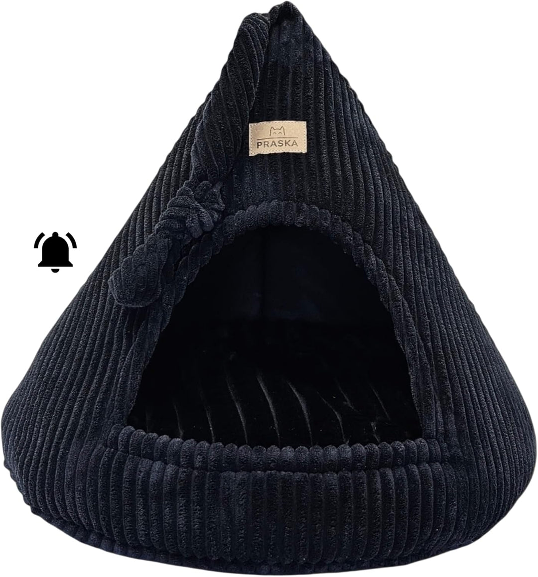 PRASKA Katzenhöhle mit verstecktem Spielzeug Handcraft - Katzenbett für Grosse Katzen - Rattle Cap H