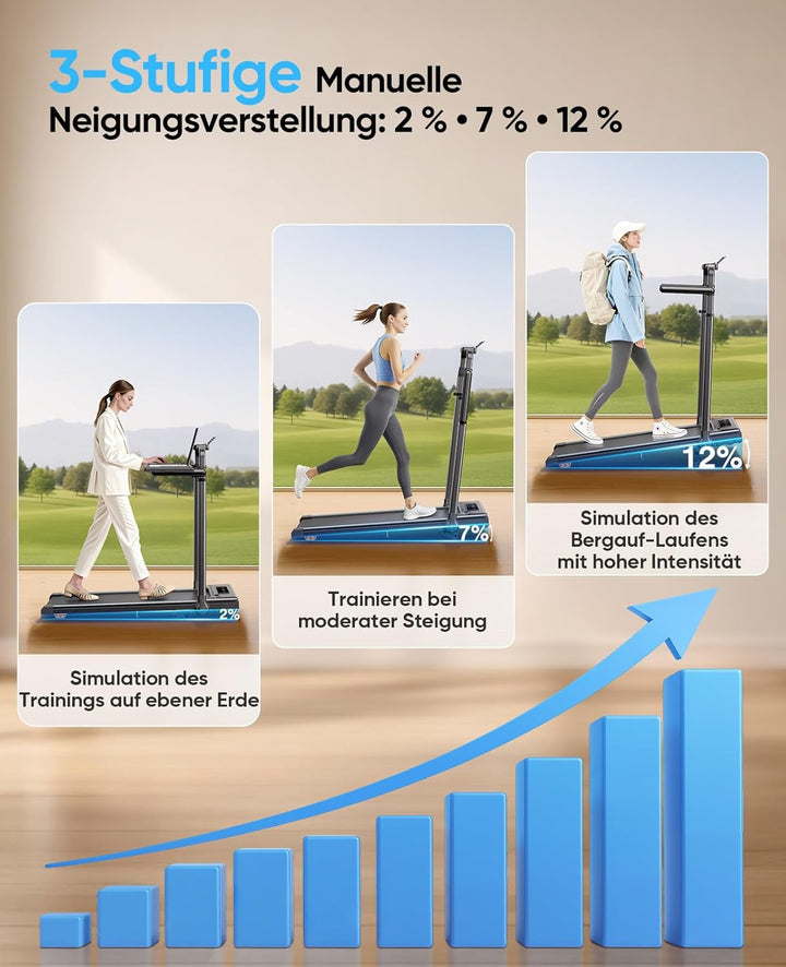 6-IN-1 Laufband für Zuhause mit Abnehmbarem Tisch,3.0HP Laufband Klappbar mit Steigung bis 12%,12KM/