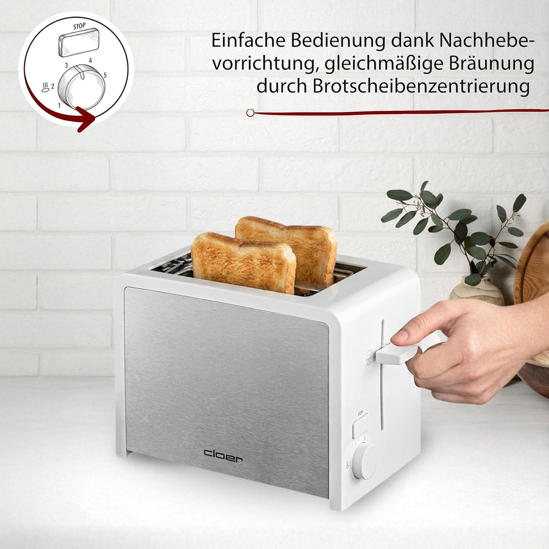 Cloer 3211 Toaster, 825 W, für 2 Toastscheiben, integrierter Brötchenaufsatz, Nachhebevorrichtung, K