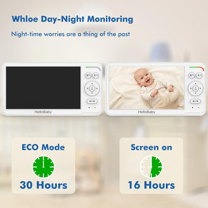 HelloBaby 6" Babyphone mit Kamera ohne WLAN, 4000mAh, IPS, HB6560 | 355° Schwenk &amp; 120° Neige, Nacht