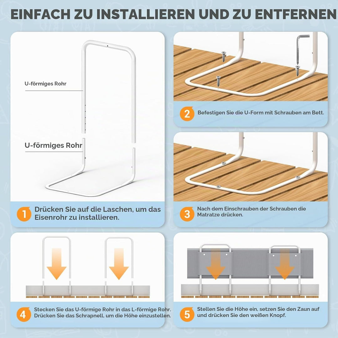 Kidsgigglz Bettgitter 100cm，Bettschutzgitter für Kinder，Rausfallschutz Bett，Baby Bettschutzgitter，Hö