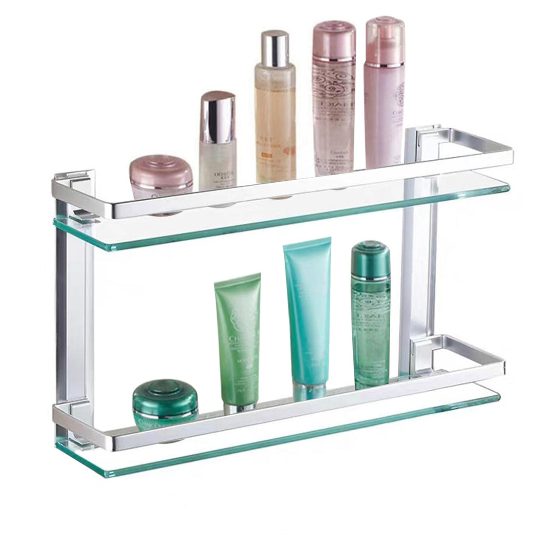 Glas Bad-Regal, 2 Etagen Glasablage Wandregal, Badezimmer Regal Badablage Ablageregal - mit Reling a
