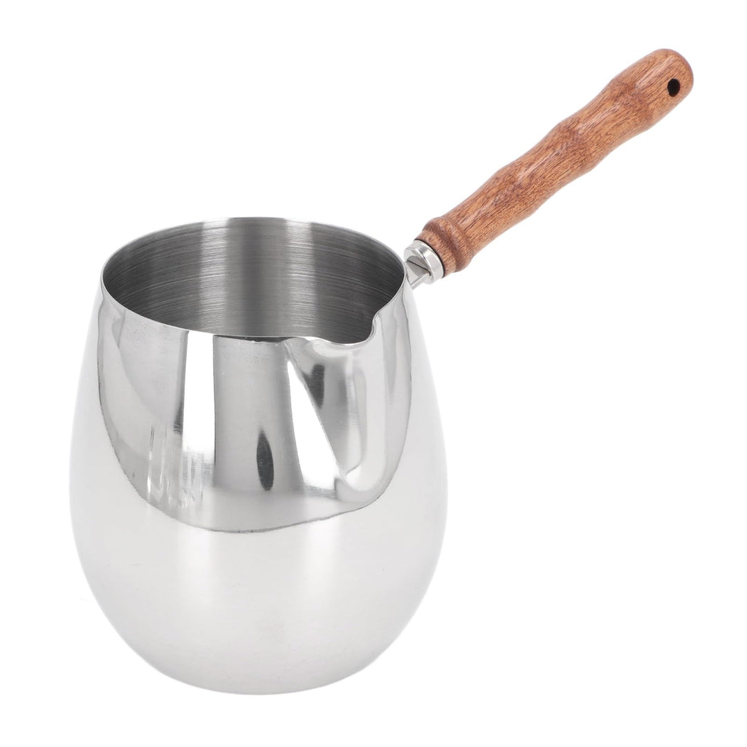 Kleiner Kaffeewärmer, Kaffeekanne mit Holzgriff, Milchtopf, Mini-Milchwärmer, 304 Edelstahl, Butterw