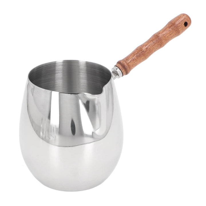 Kleiner Kaffeewärmer, Kaffeekanne mit Holzgriff, Milchtopf, Mini-Milchwärmer, 304 Edelstahl, Butterw