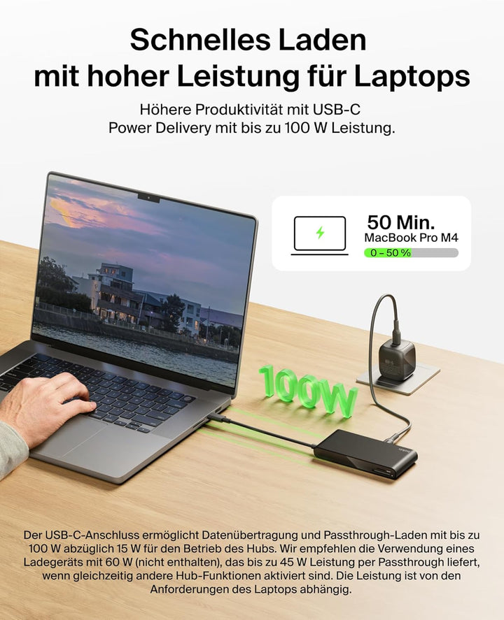Belkin Connect 8-in-1 USB C Hub, Bildschirmauflösungen bis zu 4K bei 60 Hz – geeignet für Mac-, Wind