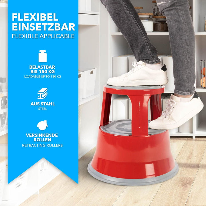 Floordirekt Rollhocker, Tritthocker, Elefantenfuss - Hocker aus Stahl bis 150kg Tragkraft für Büro o