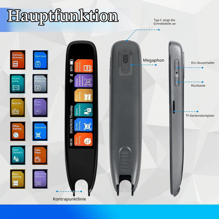 WingFly Scan Übersetzer Stift, Online 142 Sprachen Scan Reader Pen Lesestift mit 3,7 Zoll Touchscree