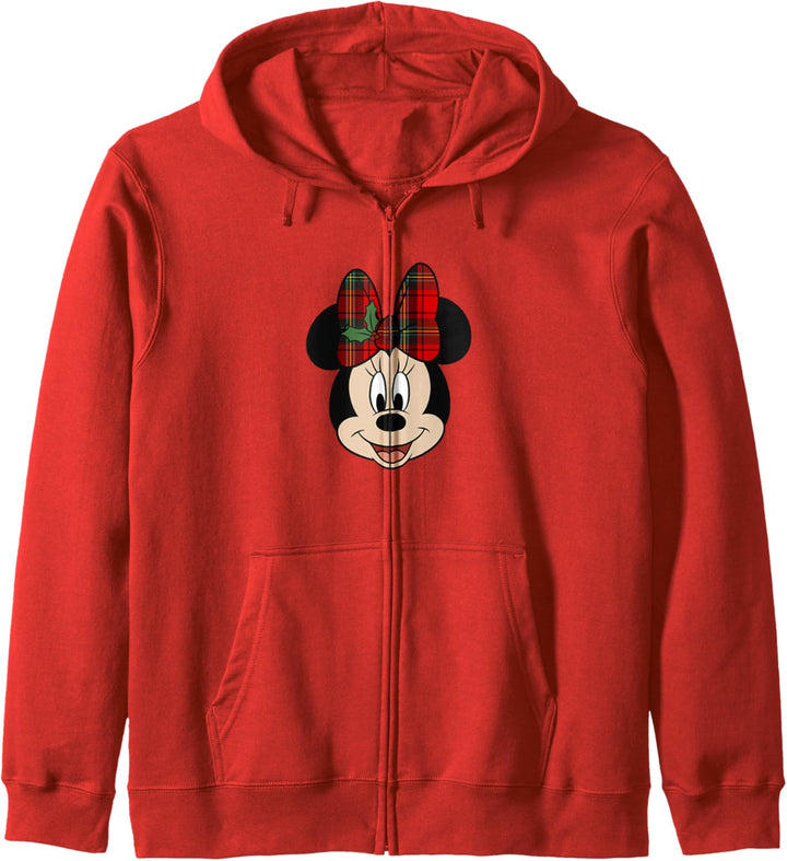 Disney Minnie Mouse Smile Mistletoe Red Plaid Bow Christmas Kapuzenjacke