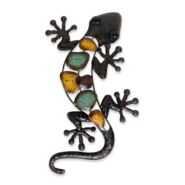 Dexlyn Metall Gecko Gartendeko,Wanddekoration Eidechse Skulptur Hängende 20×40cm Braun