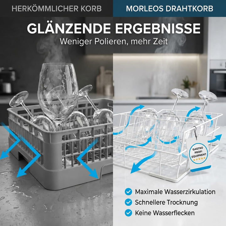 Morleos Gläserspülkorb Drahtgitterkorb 400x400 mm - 3 Reihen | Made in EU | Gläserkorb für Gastronom
