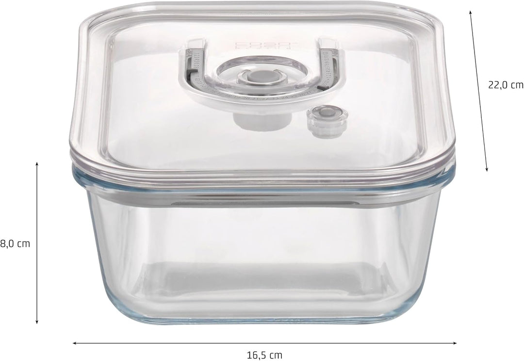 CASO VacuBoxx E-Set - 4 extrem stabile eckige Vakuumbehälter aus Borosilikatglas, BPA-Frei, hitzebes