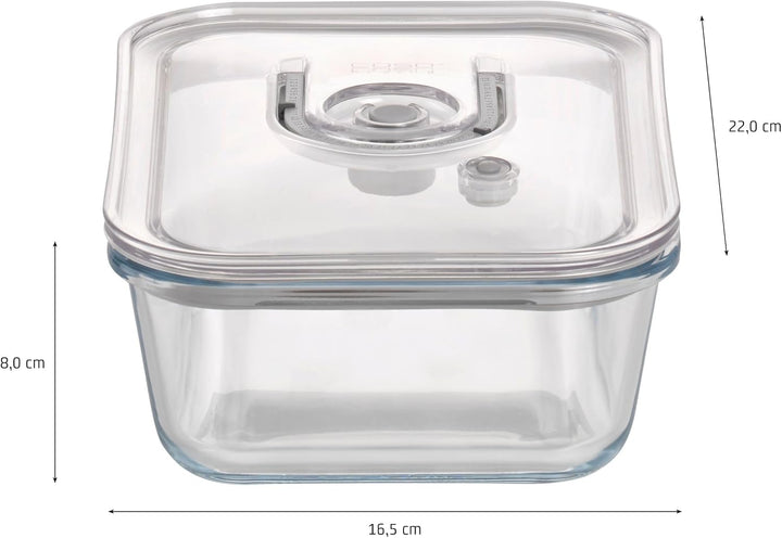 CASO VacuBoxx E-Set - 4 extrem stabile eckige Vakuumbehälter aus Borosilikatglas, BPA-Frei, hitzebes