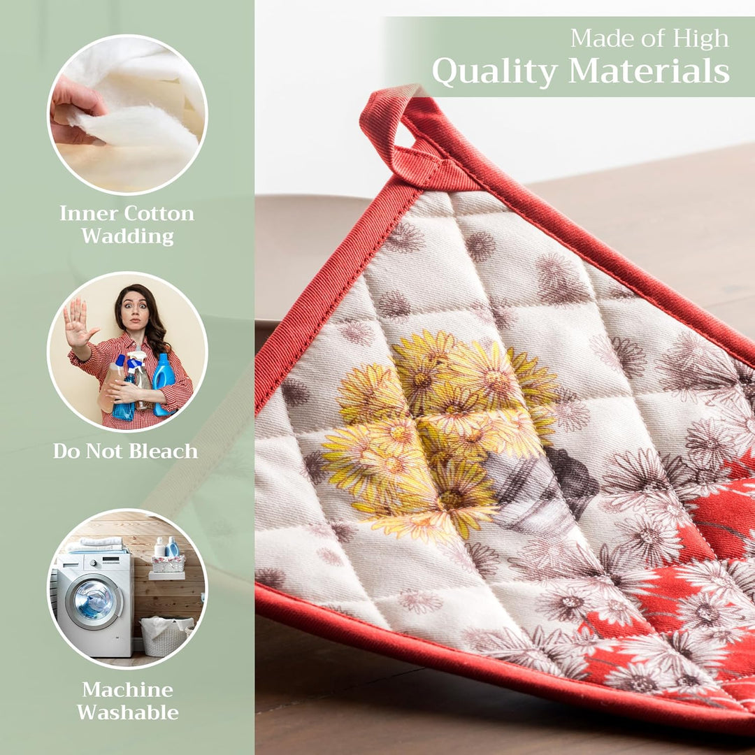 Maison d' Hermine Hot Pads Set mit 2 Topfhaltern aus 100% Baumwolle mit Schleife, (20cm x 20cm) Topf