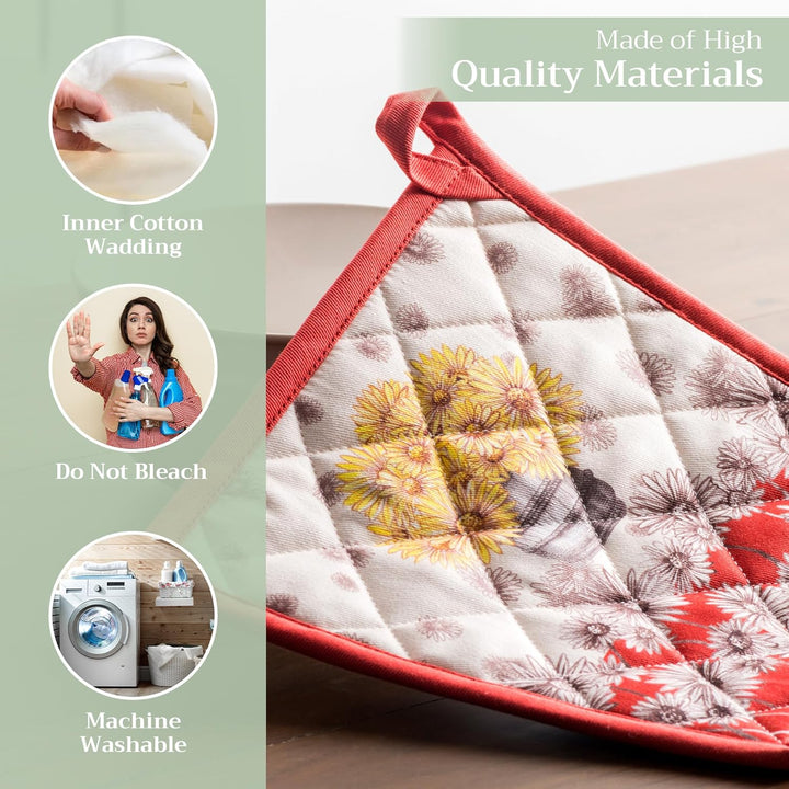 Maison d' Hermine Hot Pads Set mit 2 Topfhaltern aus 100% Baumwolle mit Schleife, (20cm x 20cm) Topf