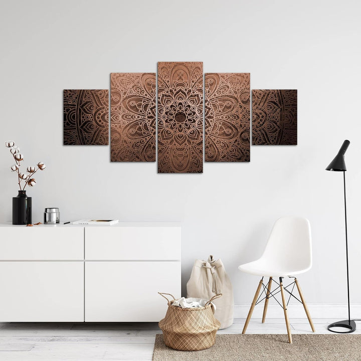 Runa Art - Bilder Mandala 200 x 100 cm 5 Teilig XXL Wanddekoration Design Beige Braun 101251c 200 x