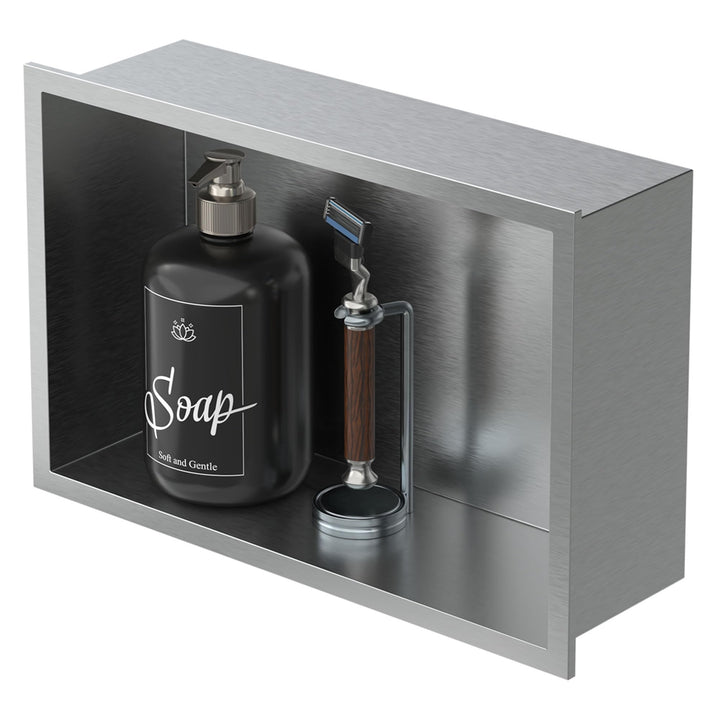 LuxeBath Wandnische aus Edelstahl, 20x30x10 cm, Silber, Duschnische mit Rahmen, Einbauregal, Flexibl