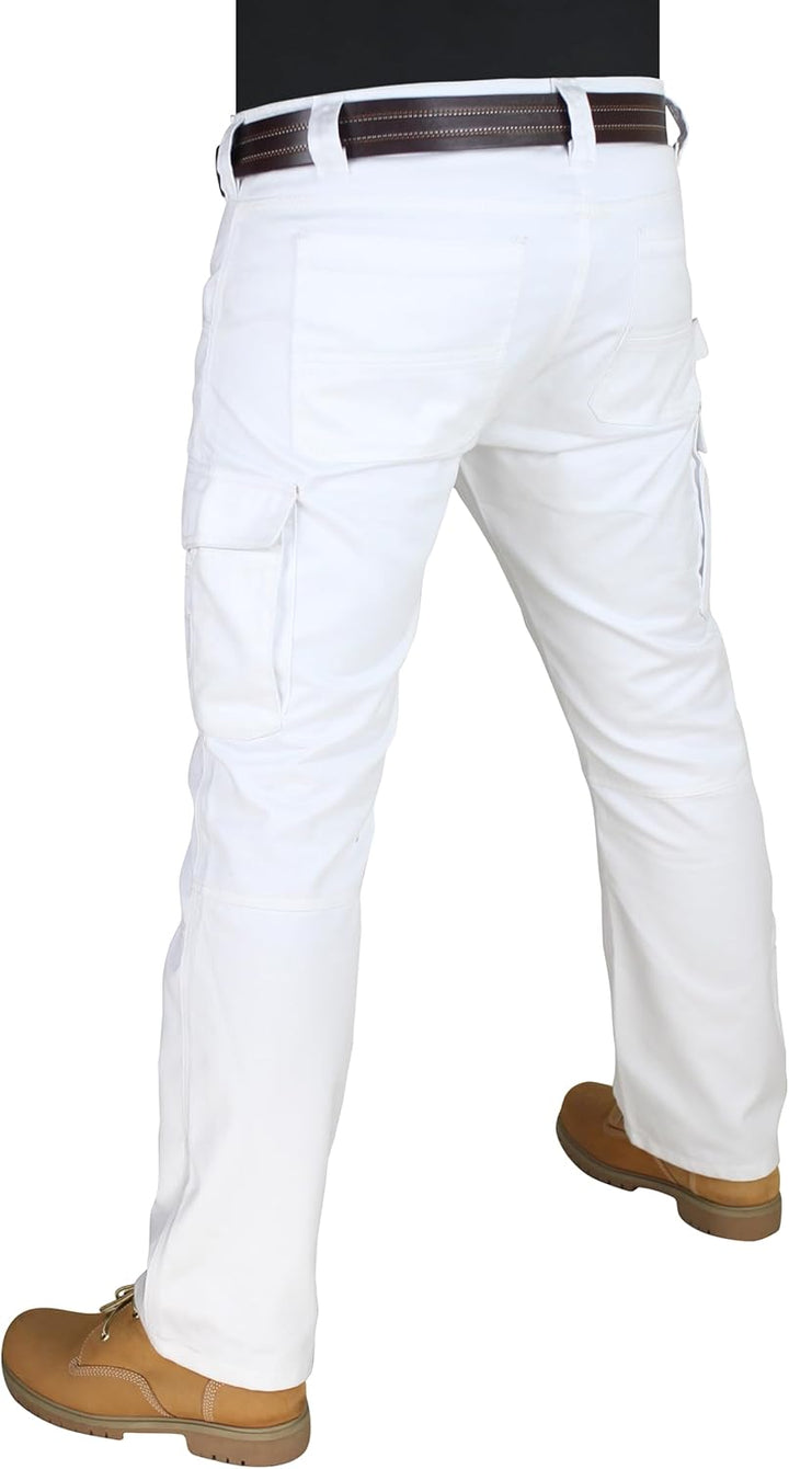 HASHOOB Herren Arbeitshose Maler Dekorateure Weisse Cargohose Pants Weiss-8 36W / 34L, Wei&#xDF;-8 3