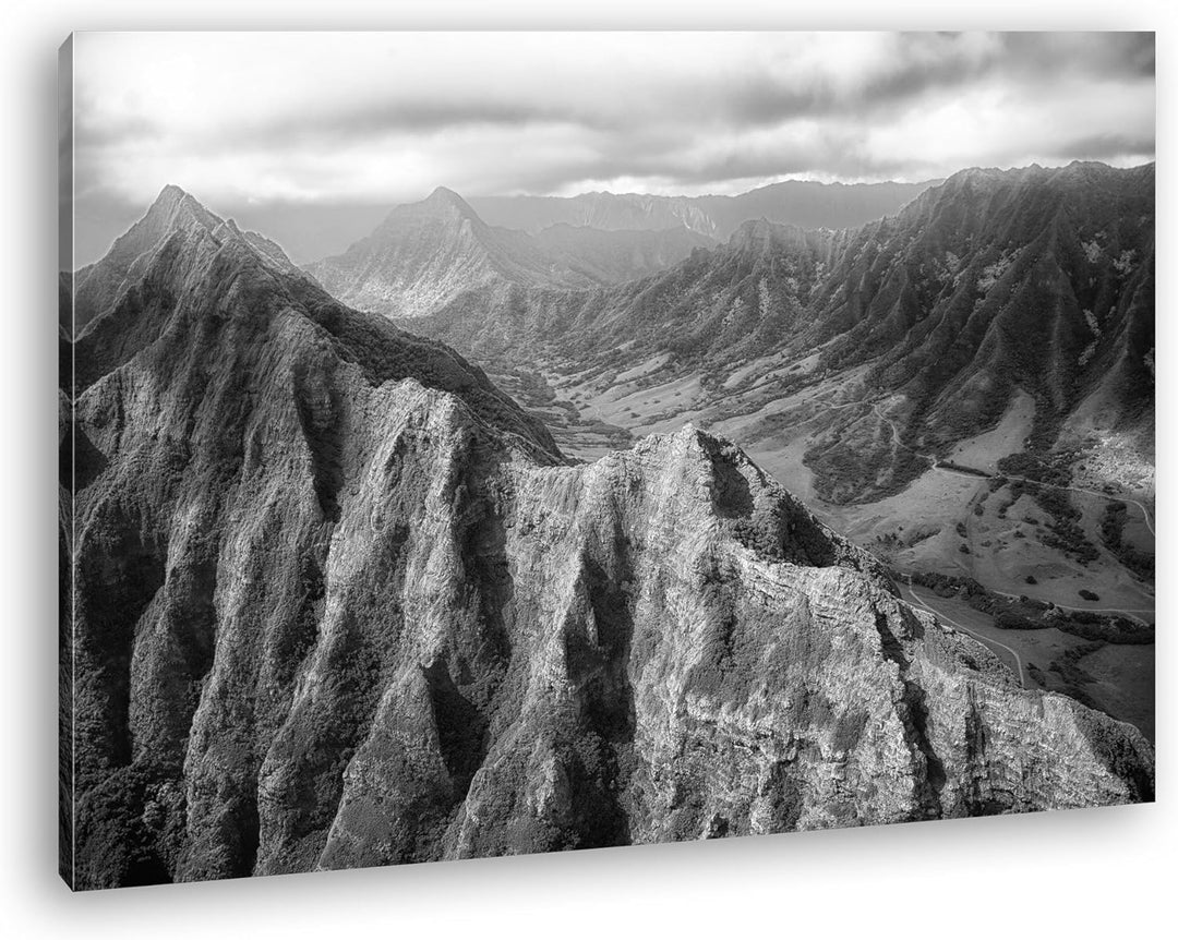 deyoli Gebirgspass in Hawaii Effekt: Schwarz/Weiss Format: 100x70 als Leinwandbild, Motiv fertig ger
