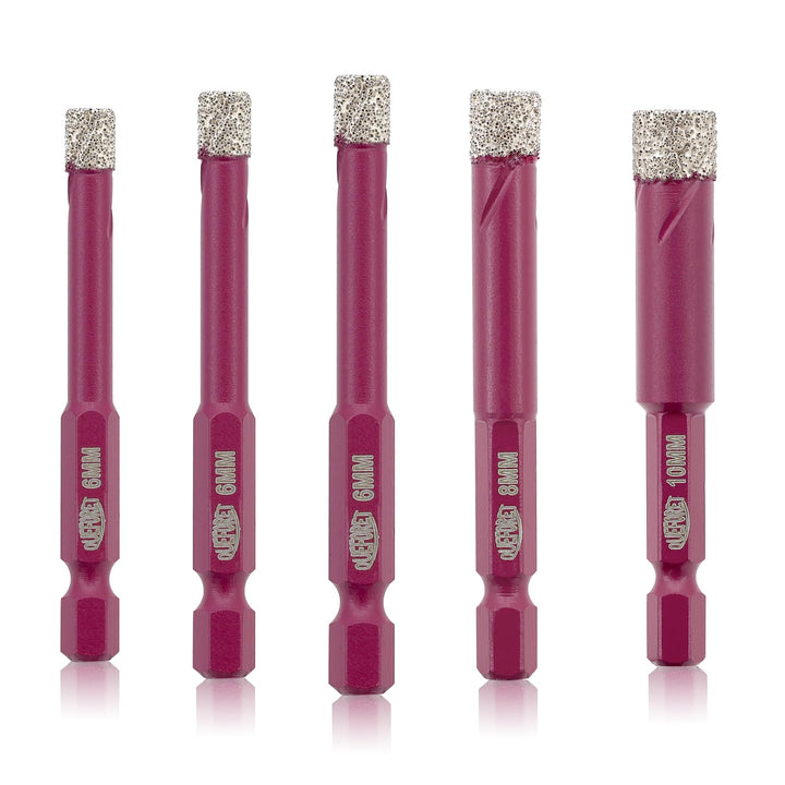 Diamant Fliesenbohrer Set - 5 Stücke 6/6/6/8/10mm Bohrkronen, Trockenbohrer für Fliesen Keramik Porz