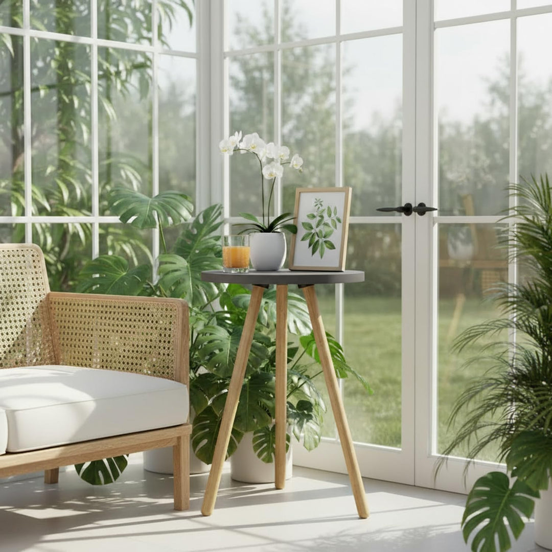Beistelltisch Rund Anthrazit Dreibein Holzbeine Ø34x45cm Sofatisch Couchtisch Nachttisch Wohnzimmer