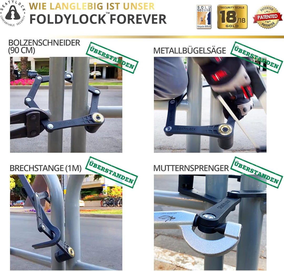 FoldyLock Forever Fahrradschloss mit Schlüssel – Patentiertes Faltschloss mit Halterung - Testsieger