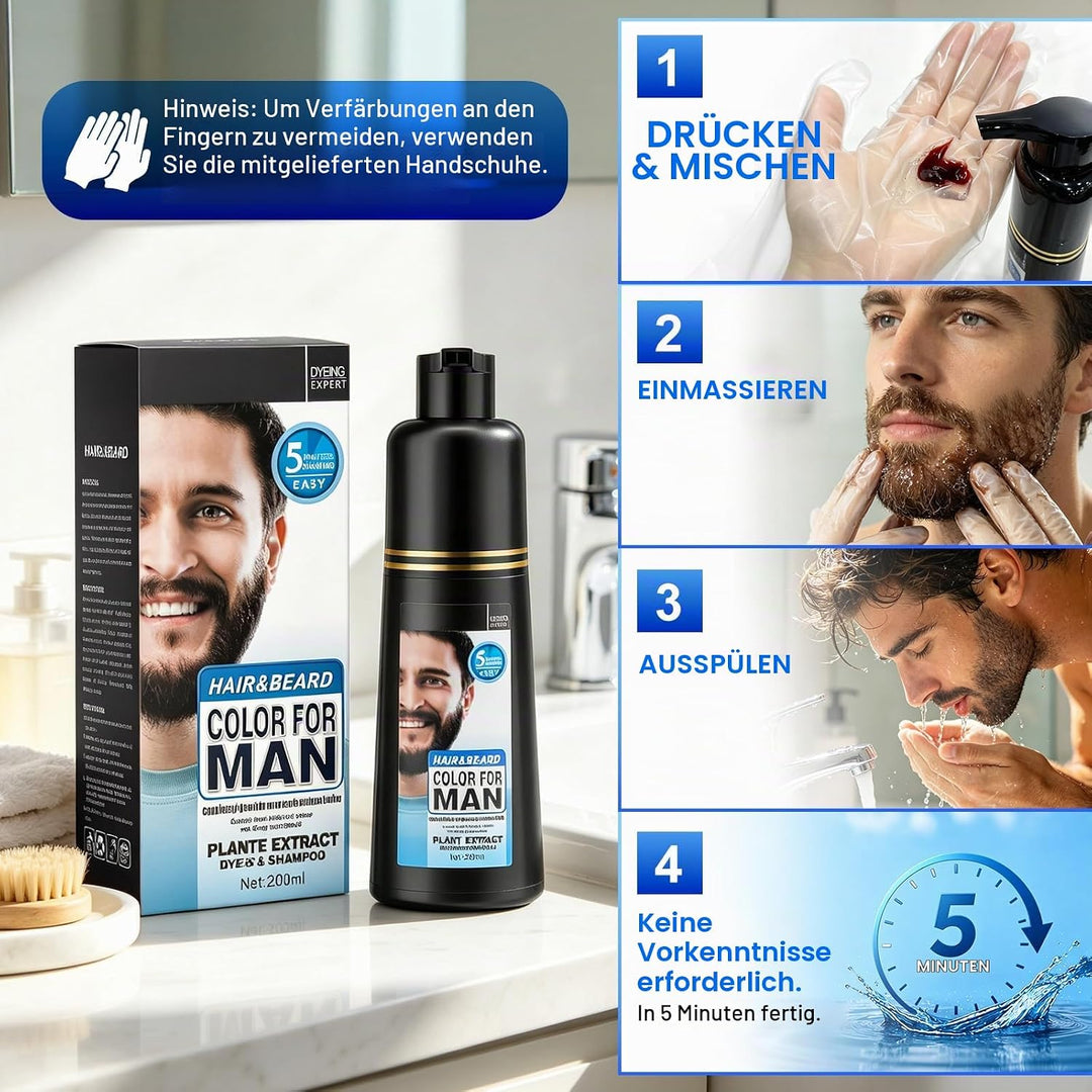 Schnurrbart und Bart Schwarz Farbstoff For Men,Graue Haare an Bart und Schläfen abdecken,Schnelle An