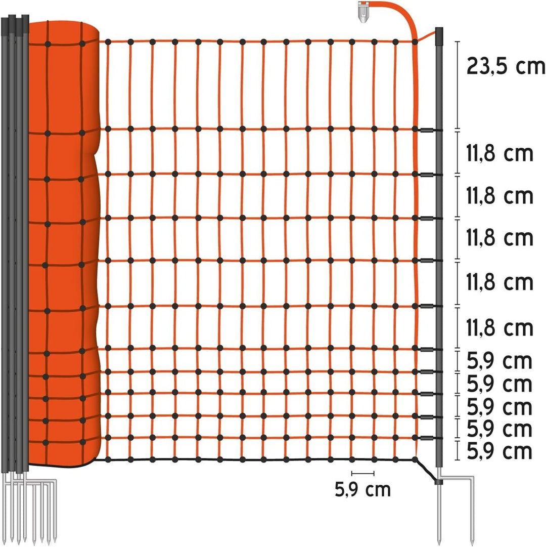 VOSS.farming 50 m Premium Hühnerzaun, Geflügelzaun/-Netz, 112 cm, 20 Pfähle, 2 Spitzen