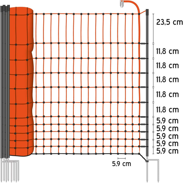 VOSS.farming 50 m Premium Hühnerzaun, Geflügelzaun/-Netz, 112 cm, 20 Pfähle, 2 Spitzen