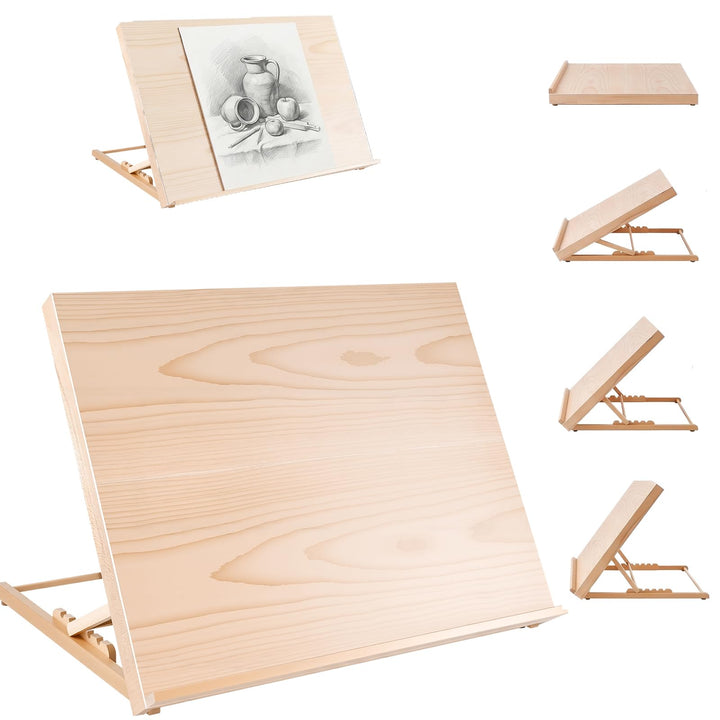 Tischstaffelei Holz, A2 Zeichenbrett Staffelei Workstation, 65x51cm Verstellbare Staffelei Tisch, Fa